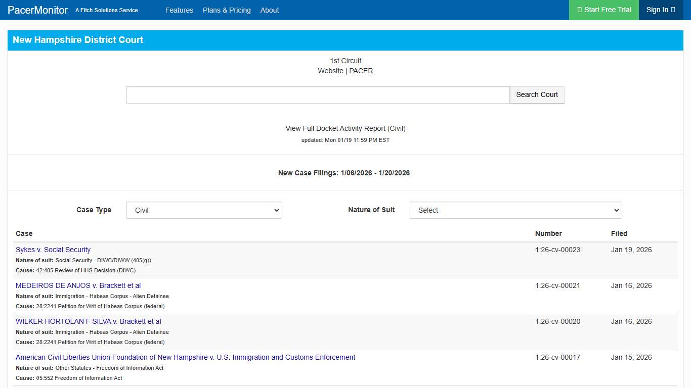 New Hampshire District Court Information Page