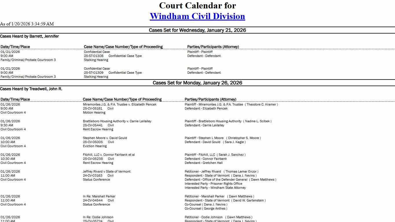 Windham Civil Division Calendar