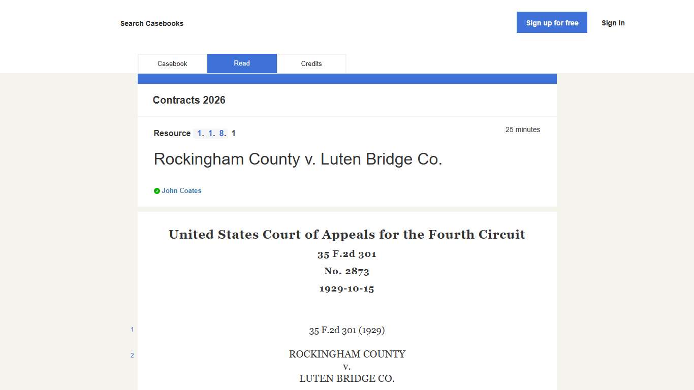 Contracts 2026 : Rockingham County v. Luten Bridge Co. | H2O